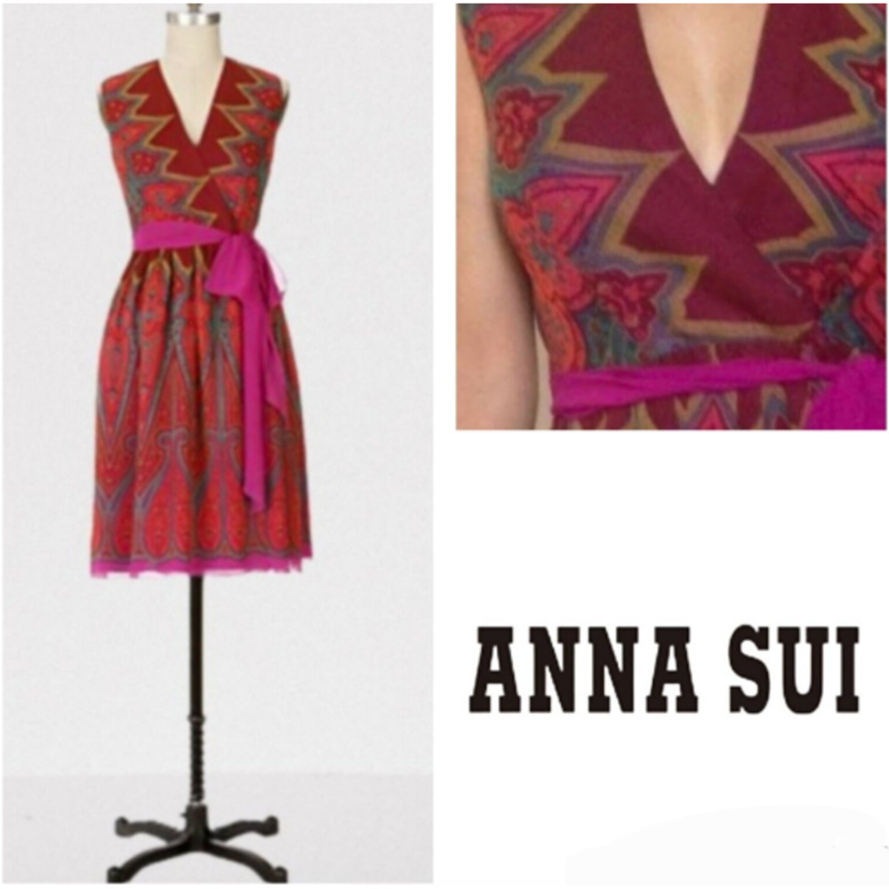 Anna Sui Burgundy and Fuchsia Mini Dress